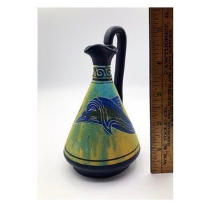 Small Hand-Painted Ceramic Greek Vase with Dolphin